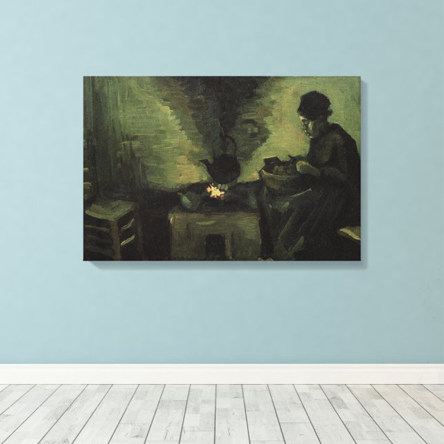 Peasant Woman by Fireplace by Vincent van Gogh Canvas Print (Insitu(Wood Floor))