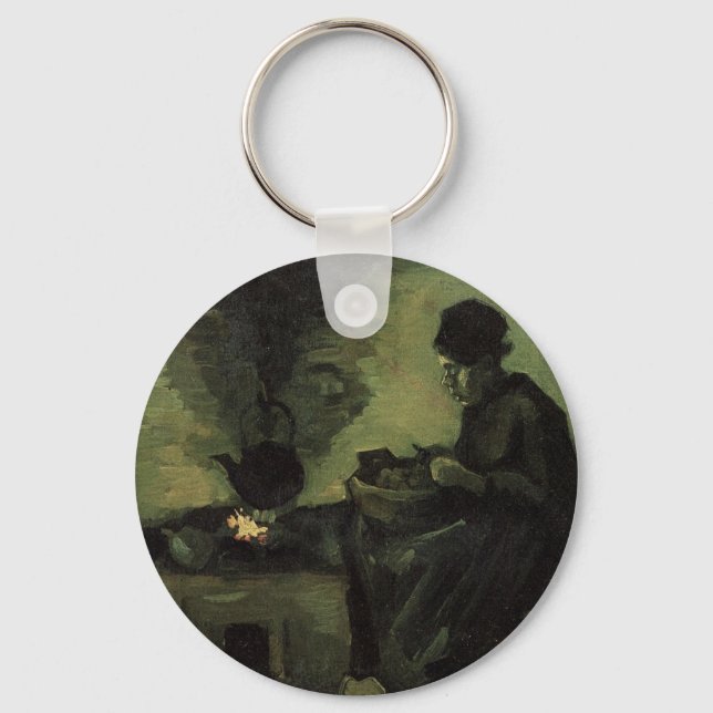 Peasant Woman by Fireplace by Vincent van Gogh Keychain (Front)