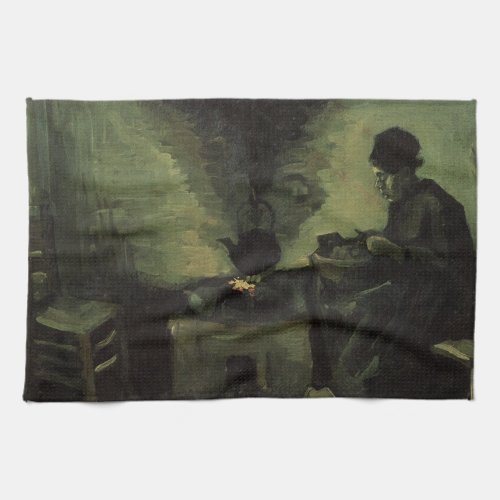 Peasant Woman by Fireplace by Vincent van Gogh Kitchen Towel