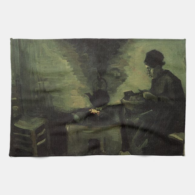 Peasant Woman by Fireplace by Vincent van Gogh Kitchen Towel (Horizontal)
