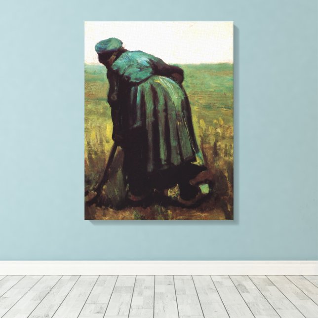 Peasant Woman Digging by Vincent van Gogh Canvas Print (Insitu(Wood Floor))