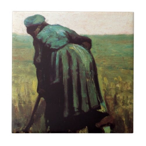 Peasant Woman Digging by Vincent van Gogh Ceramic Tile