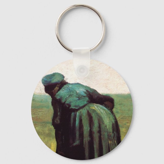Peasant Woman Digging by Vincent van Gogh Keychain (Front)