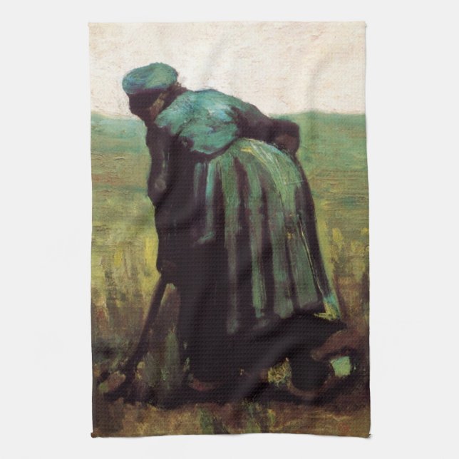 Peasant Woman Digging by Vincent van Gogh Kitchen Towel (Vertical)