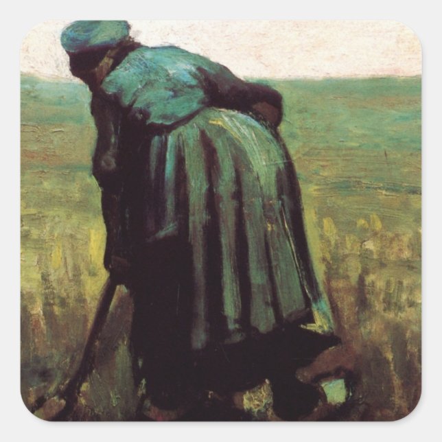 Peasant Woman Digging by Vincent van Gogh Square Sticker (Front)
