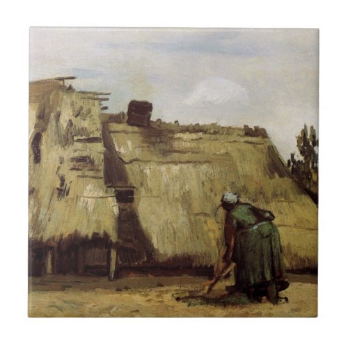 Peasant Woman Digging Cottage by Vincent van Gogh Ceramic Tile