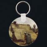 Peasant Woman Digging Cottage by Vincent van Gogh Keychain<br><div class="desc">Peasant Woman Digging in Front of Her Cottage by Vincent van Gogh is a vintage fine art post impressionism daily life portrait painting featuring a farmer, a peasant farm worker digging by her house. About the artist: Vincent Willem van Gogh was a Post Impressionist painter whose work was most notable...</div>