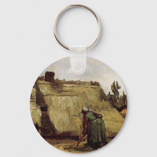 Peasant Woman Digging Cottage by Vincent van Gogh Keychain