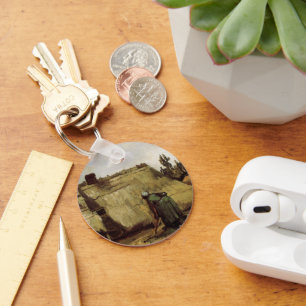 Peasant Woman Digging Cottage by Vincent van Gogh Keychain