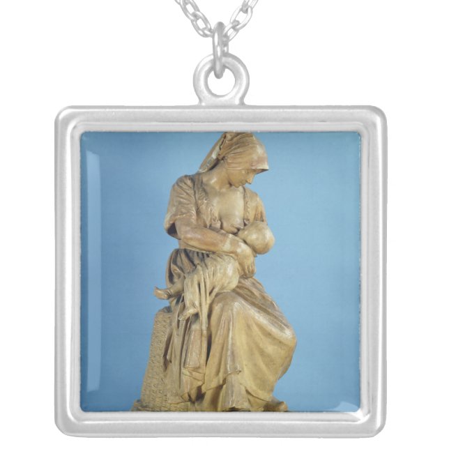Peasant Woman Feeding her Child Silver Plated Necklace (Front)