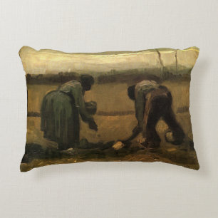 Peasant Woman Planting Potato by Vincent van Gogh Accent Pillow