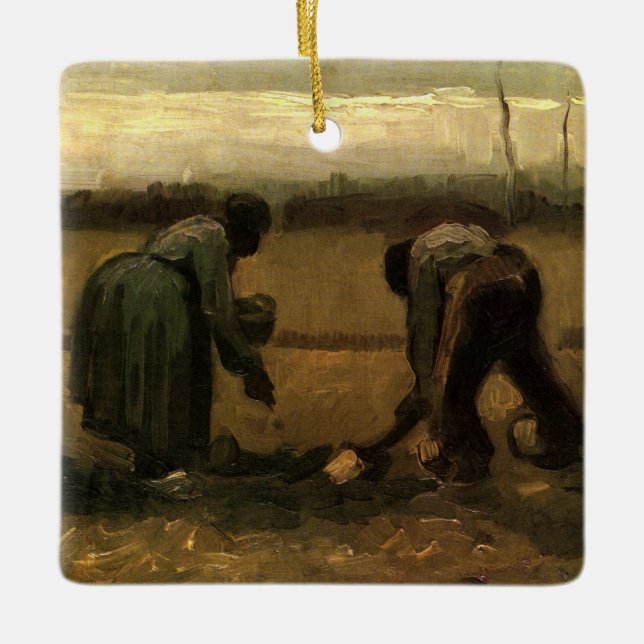 Peasant Woman Planting Potato by Vincent van Gogh Ceramic Ornament (Front)