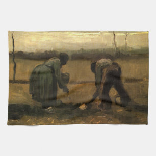Peasant Woman Planting Potato by Vincent van Gogh Kitchen Towel