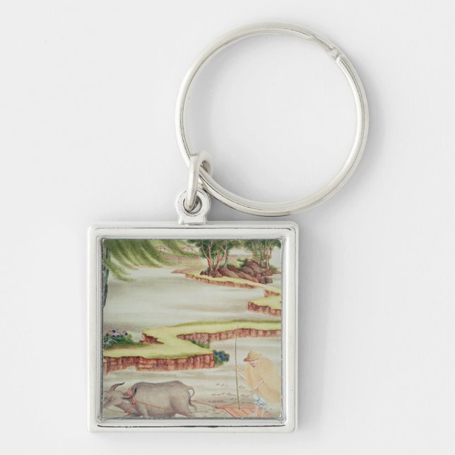 Peasant working in the paddy fields keychain (Front)