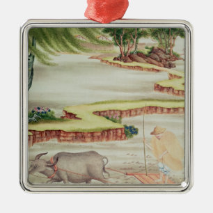 Peasant working in the paddy fields metal ornament