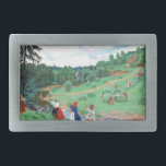 Peasants in a Field Rectangular Belt Buckle<br><div class="desc">Springtime scene of women in traditional dresses working in a field.  Buildings and mountains in the background.  Fine art by Russian painter Boris Kustodiev.</div>
