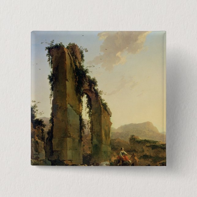 Peasants with Cattle by a Ruined Aqueduct Button (Front)