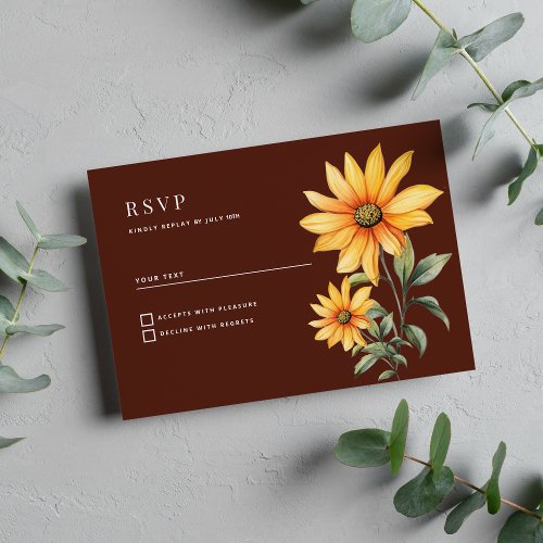 Peaty brown orange mint sunflower flowers RSVP Invitation