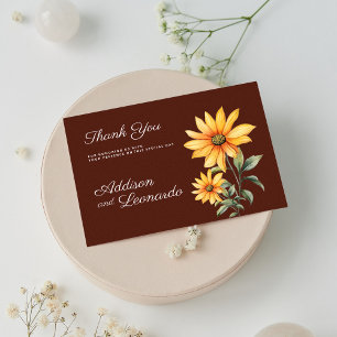 Peaty brown orange mint sunflower Thank You  Invitation
