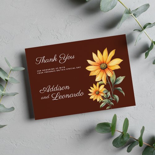 Peaty brown orange mint sunflower Thank You  Invitation