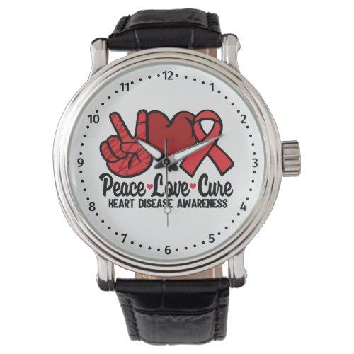 Peave Love Cure Heart Disease Awareness Red Ribbon Watch