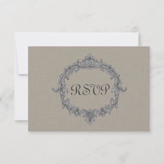 Pebble and Gray Frame RSVP Wedding Response Card (Front)