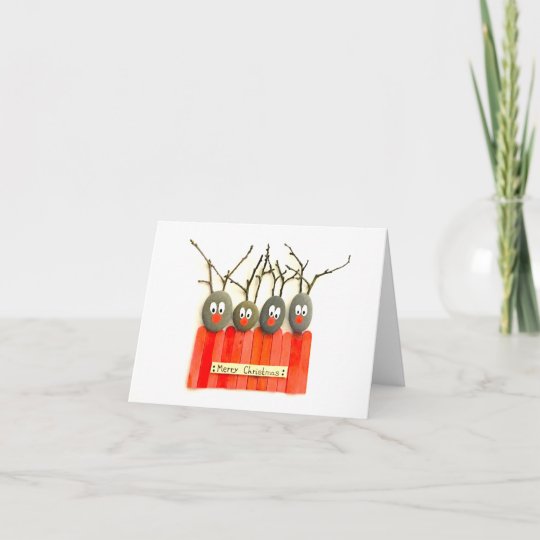 Pebble art reindeer Christmas card , blank