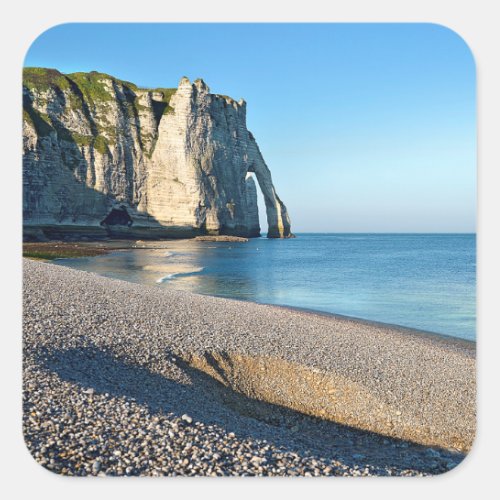 Pebble beach and cliff of Etretat in France Postca Square Sticker