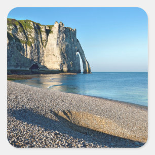 Pebble beach and cliff of Etretat in France Postca Square Sticker