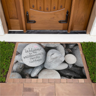 Pebble Beach Family Name Cottage Home Gray Doormat