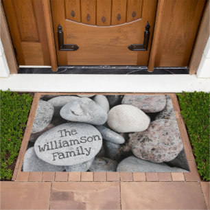 Pebble Beach Family Name Nature Photo Gray Doormat