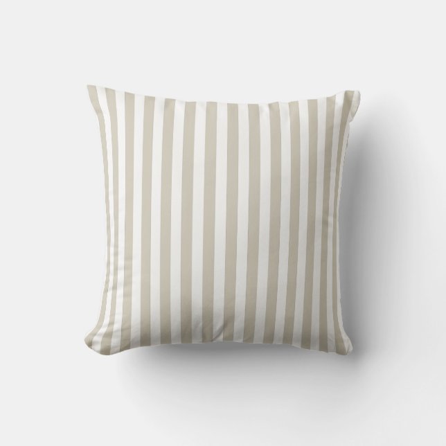 Pebble Brown and White Stripe Coastal Patterned Throw Pillow (Front)