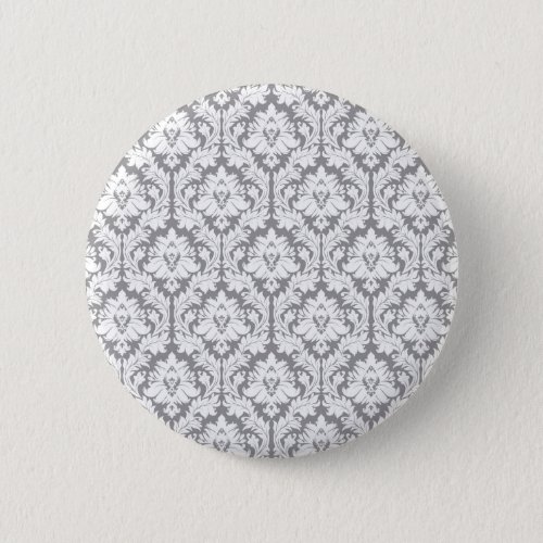 Pebble Grey Damask Pattern Pinback Button