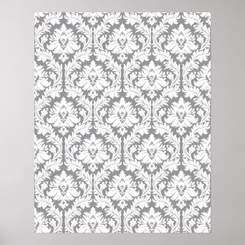 Pebble Grey Damask Pattern Poster