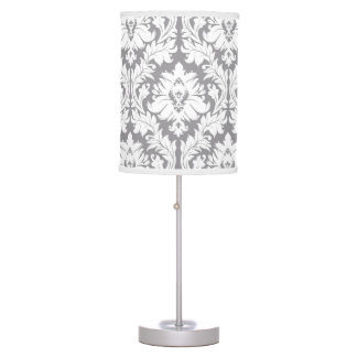 Pebble Grey Damask Table Lamp