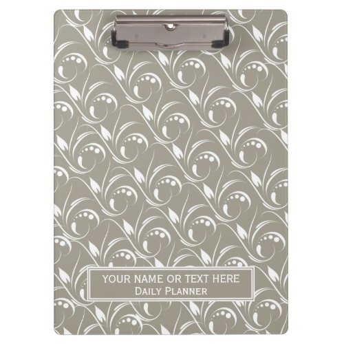 Pebble Grey Vintage Floral Pattern Daily Planner Clipboard