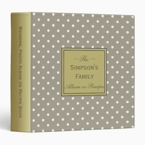 Pebble Grey  White Polka Dots for Wedding Albums  3 Ring Binder