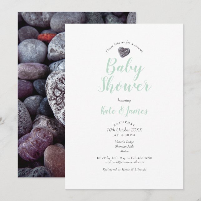 Pebble Heart Couples Baby Shower / Sprinkle Invitation (Front/Back)