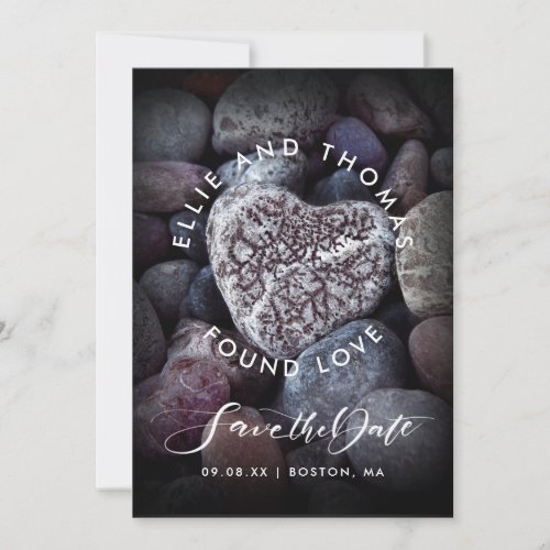 Pebble Heart Found Love Photo Wedding Save The Date