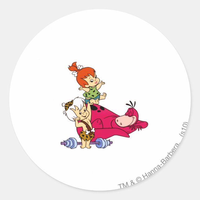 PEBBLES™ and Bam Bam  and Dino Playtime Classic Round Sticker (Front)