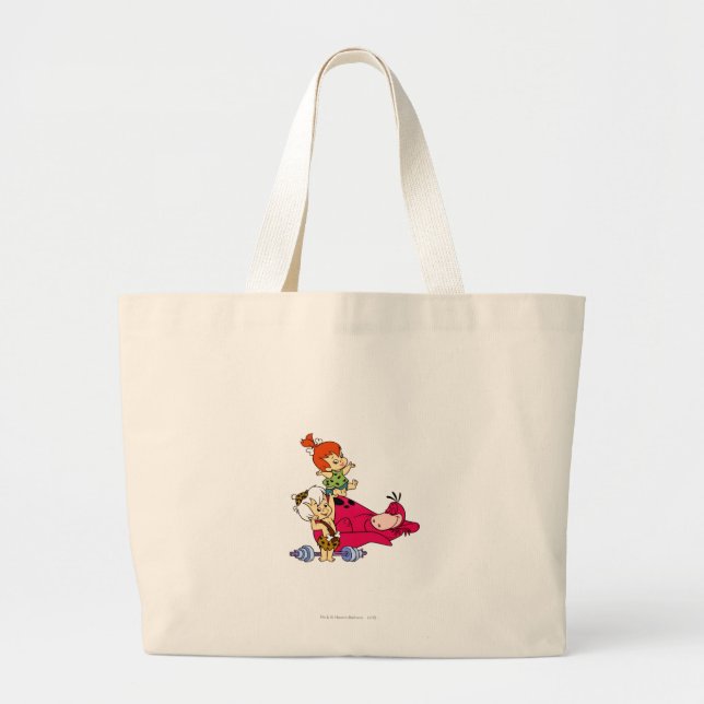 PEBBLES™ and Bam Bam  and Dino Playtime Large Tote Bag (Front)