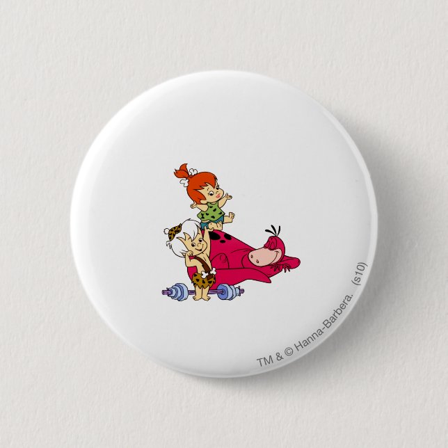 PEBBLES™ and Bam Bam  and Dino Playtime Pinback Button (Front)
