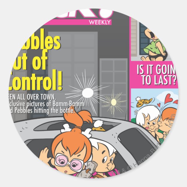 PEBBLES™ and Bam Bam Out of Control Classic Round Sticker (Front)