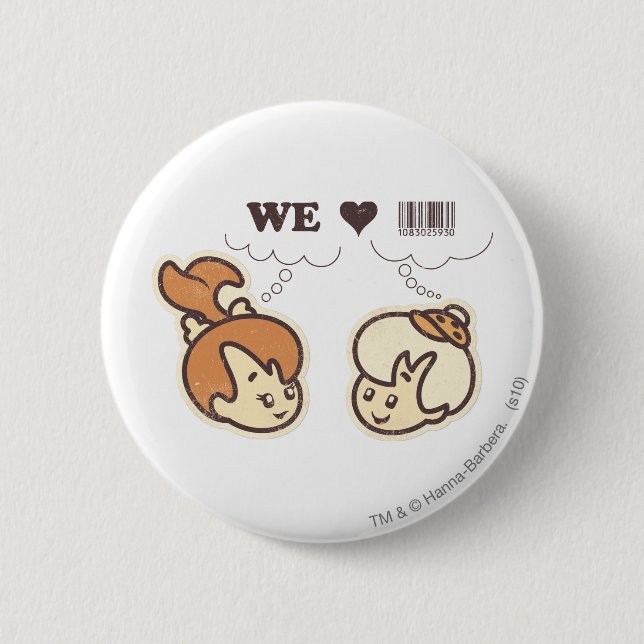 Pebbles and Bam Bam We Love Pinback Button (Front)