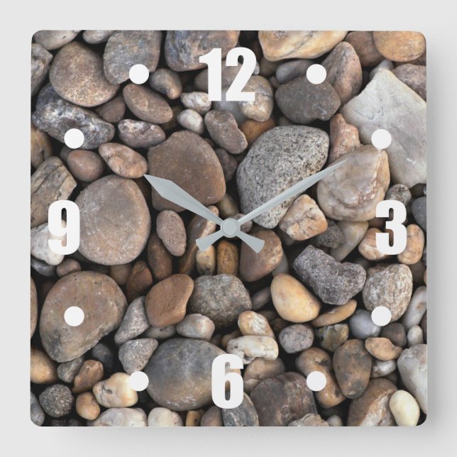 Pebbles and Stones Pattern Square Wall Clock (Front)