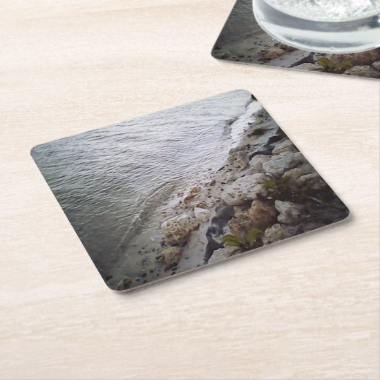 Pebbles At The Beach Square Paper Coaster