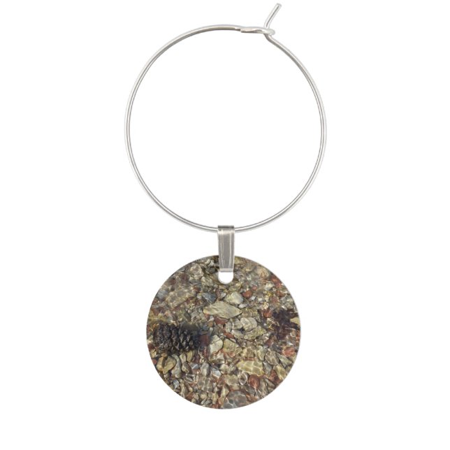Pebbles in Taylor Creek Nature Photography Wine Charm (Front)