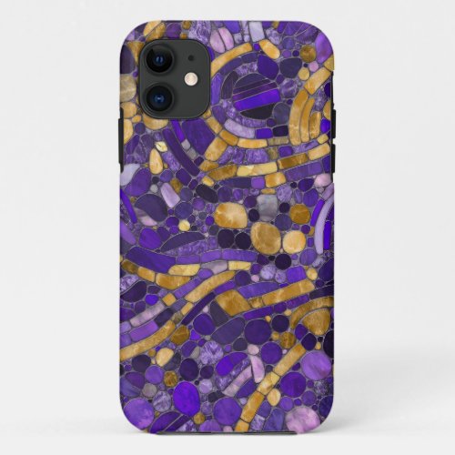Pebbles Mosaic Art _Amethyst And Gold  iPhone 11 Case