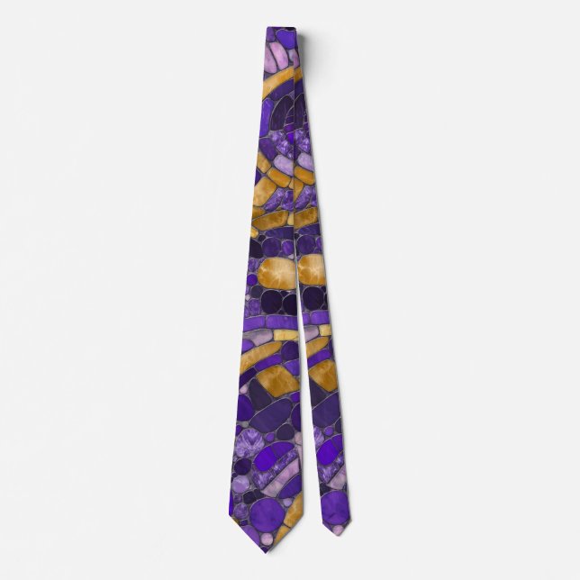 Pebbles Mosaic Art -Amethyst And Gold  Neck Tie (Front)