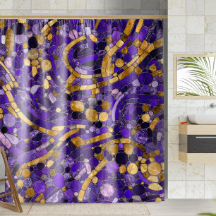 Pebbles Mosaic Art -Amethyst And Gold  Shower Curtain